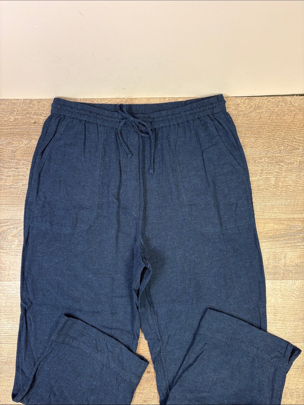 Banana Republic Straight High-Rise Linen Blend Pull-On Pants Navy L Cropped